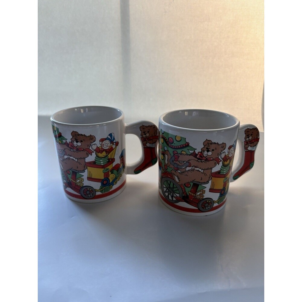 VTG 80’s Alco Hoho Santa Mug Set Christmas Teddy Bear Train Stocking Handle Doll